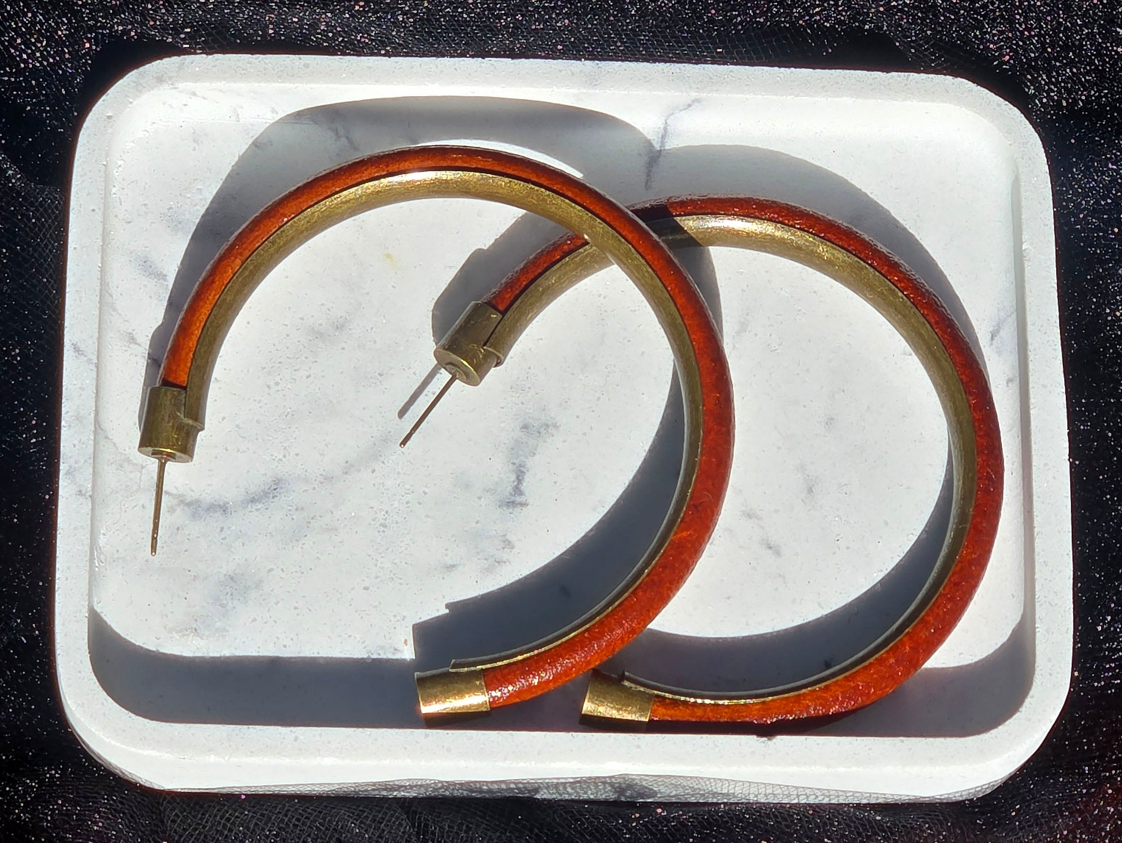 Leather Hoop Earrings with Brass Accent